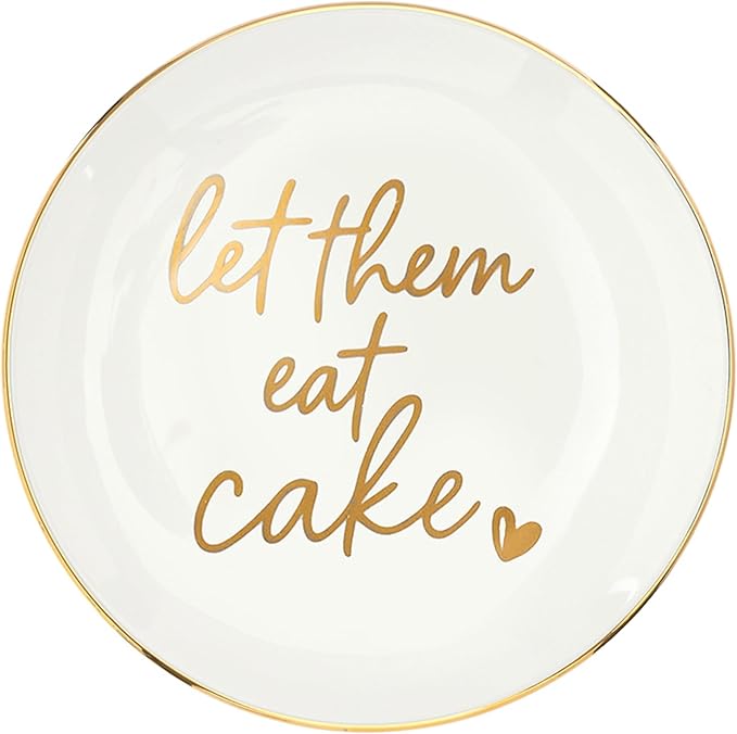 Santa Barbara Design Studio Appetizer Plate Set - 6" Ceramic Dessert Plates White with Gold, 4-Count, Let Them Eat Cake