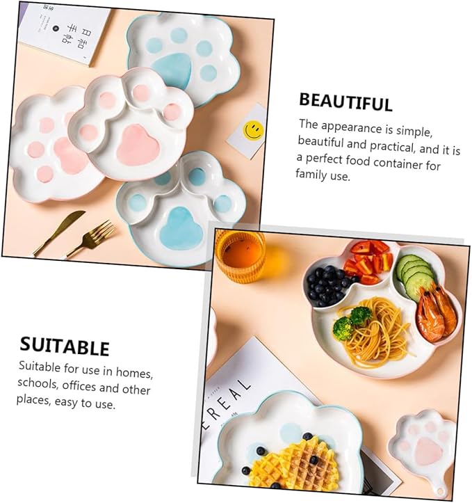 Cartoon Cat Claw Ceramic Plate Breakfast Tray Divided Serving Tray Food Storage Plate