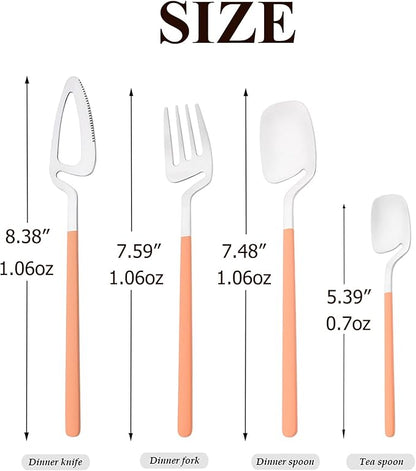 8 Pcs 304 Stainless Steel Flatware Set For 2 People, Matte Creative Hanging Cutlery With Bright Orange Handles, Daily Use For Picnic Travel Hiking Couples And Friends (Orange Silver)