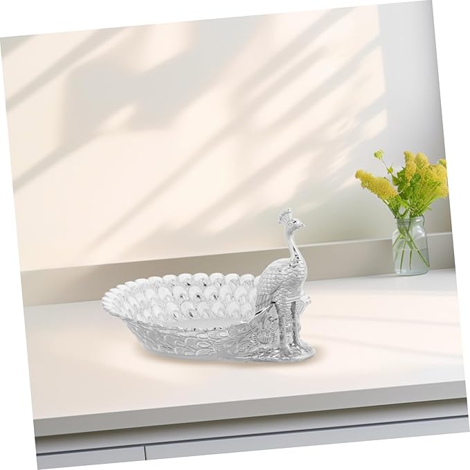 GLEAVI Delicate Decorative Metal Serving Tray for Fruit and Snacks Elegant Peacock-theme Platter for Living Room and Dining Use for Parties and Gatherings