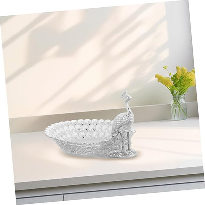 GLEAVI Delicate Decorative Metal Serving Tray for Fruit and Snacks Elegant Peacock-theme Platter for Living Room and Dining Use for Parties and Gatherings