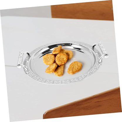 IMIKEYA Silver Serving Tray Round Pattern Tray Fruit Holder European Style Home Decor Versatile Storage for Snacks Fruits Candies