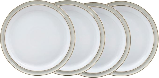 Denby - Linen Cream White Dinner Set for 4-12 Piece Ceramic Stoneware Tableware Plate & Bowl Set - Dishwasher Microwave Safe Crockery - Includes 4 x Dinner Plates, Small Plates, Cereal Bowls