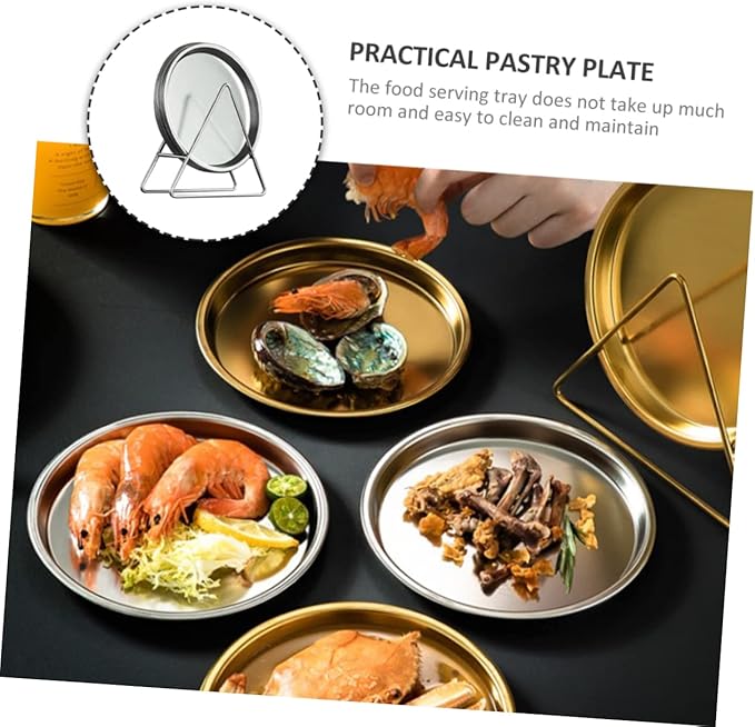 PRETYZOOM Stainless Steel Food Plate Serving Tray Dinner Plate Family Hotel Use Easy Maintenance