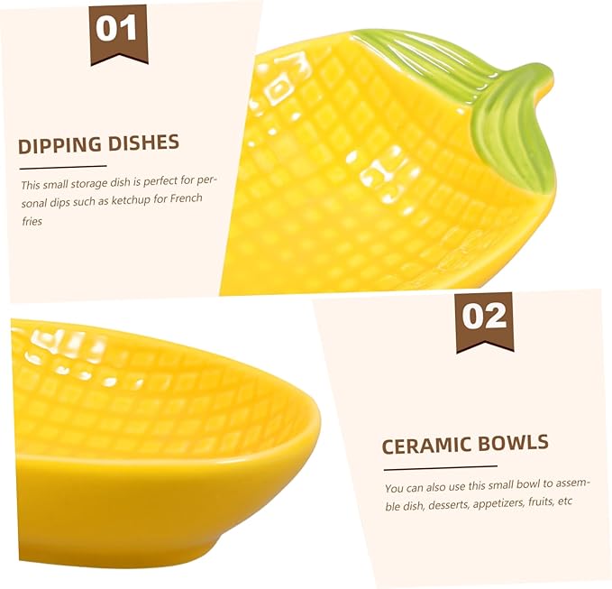 GLEAVI Creative Cartoon Ceramic Corn Dipping Sauce Plate Unique Appetizer Dish for Snacks Side Dishes and Food Presentation