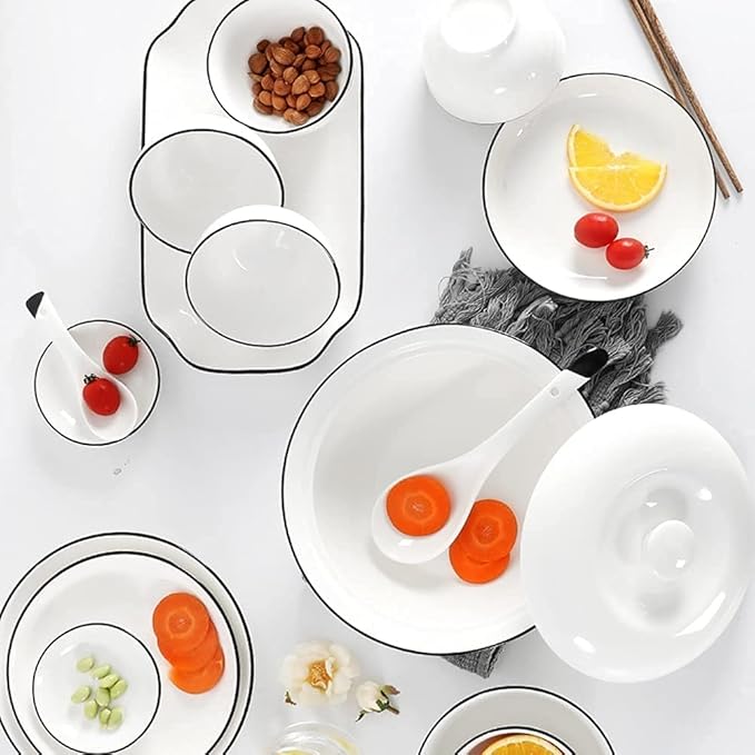 Dinnerware Sets - Luxury Gift Dishes Service Set, 29, 56 PCS Ceramic Dinnerware Set Bone China Tableware Dishes Plates Ceramic Combination Dinner Service Set Porcelaine Service for 10 (56)