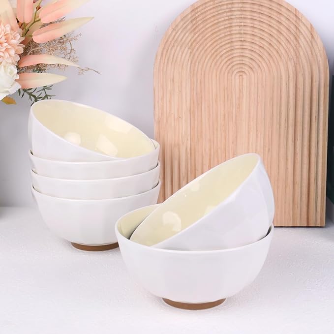 6-Piece Pasta Bowls 24 oz, Yellow Porcelain 6 inch, Microwave Oven Dishwasher Safe Scratch Resistant