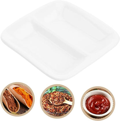 2 Pcs Pure White Ceramic Snack Serving Tray Divided Sauce Dishes with Compartments for Spice Dish Condiments and Dips Versatile Appetizer Plates