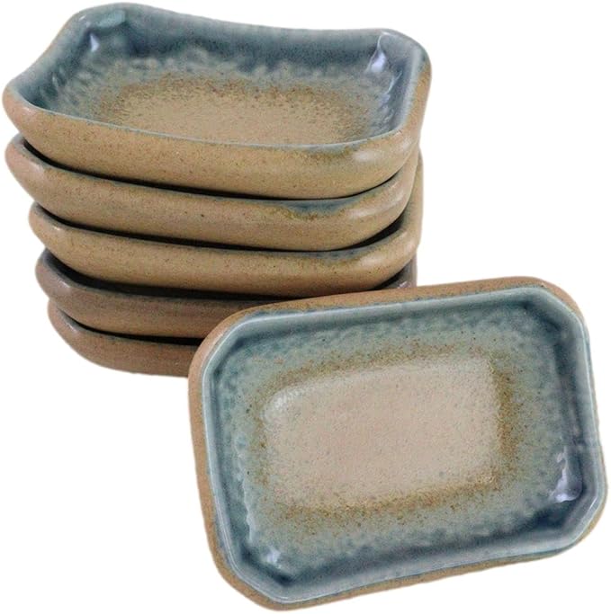 Ebros Gift Artistic Blue River Ao Nagashi Collection Dinnerware Serveware Kitchenware Set Asian Japanese Restaurant Supply (Pack Of 6 Rectangle Condiment Sauce Dishes 2oz)