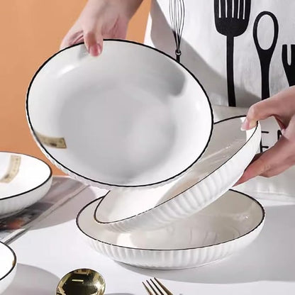 Dining Plates Nordic Style Simple Plate Dish Plate Home Solid Color Creative Personality Round Ceramic Dish Plate Fruit Salad Plate Ceramic Dinner Plates(B,8in*4)