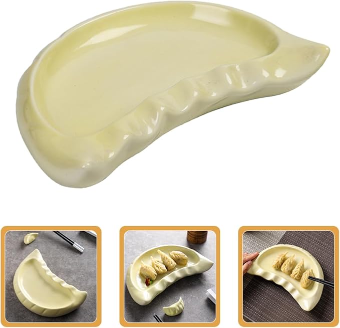VOSAREA Dumpling-shaped Ceramic Serving Plate Unique Porcelain Salad Dish for Appetizers Snacks Dumplings Microwave Safe Creative Design for Home Dining and Buffets