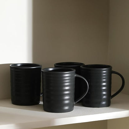 Stone Lain Orbit 16-Piece Round Stoneware Dinnerware Set, Charcoal, Service for 4 with Plates, Bowls & Mugs, Durable Ceramic Kitchen Tableware, Dishwasher & Microwave Safe