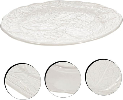 Amosfun Embossed Ceramic Plate Salad Dish for Appetizers Desserts Fruits Elegant Tableware for Weddings Parties and Home Dining Chic Food Serving Plate