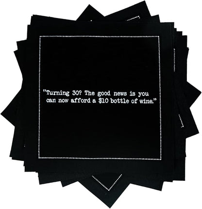 Five Star Funny 30th Birthday Quotes | Black Cotton Cocktail Napkins | 50 Luxury Disposable Beverage Napkins with Witty Bar Quotes | Drink Napkins for Parties, Bars, Weddings & Game Nights