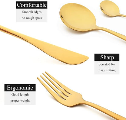 32 Piece Basic Silverware Set, 100% Stainless Steel Tableware Kitchen Silverware Ideal For Wedding/Party/Restaurant/Home, Service For 8, Mirror Stain - Gold