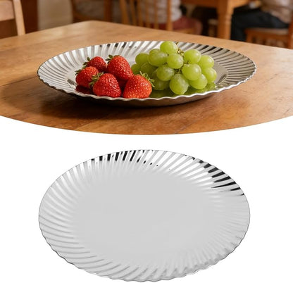 1PC Silver Serving Tray, Round Serving Platter, Wedding Birthday Mirror Tray for Valentines Day, Food, Appetizer, Charcuterie, Cookies, Desserts (25cm)