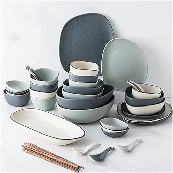Dinnerware Sets Dish Set,Nordic Style Porcelain Tableware Set with Plates Bowls and Dish,Ceramic Dinner Set for Home Kitchen,Microwave Dishwasher Safe (White 18pcs)
