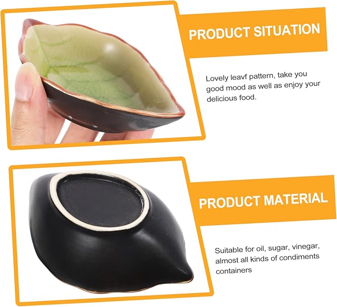 4pcs Ceramic Plate Leaf Design Ice Cracked Glaze Sauce Dishes for Appetizer Dessert Decorative Use Safe for Boys and Girls Random Style