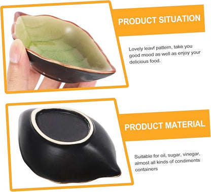 4pcs Ceramic Plate Leaf Design Ice Cracked Glaze Sauce Dishes for Appetizer Dessert Decorative Use Safe for Boys and Girls Random Style