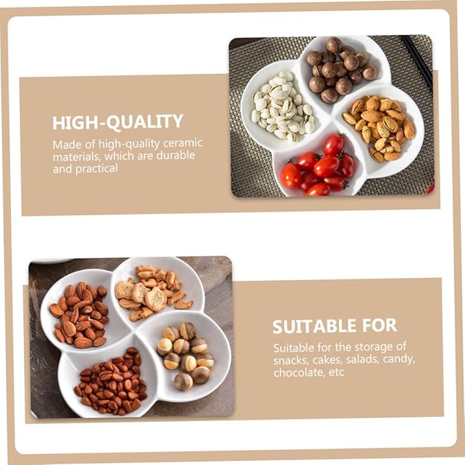 Compartment Ceramic Food Serving Plate Split Meal Tray for Snacks Desserts and Appetizers for Office School and Restaurant Use
