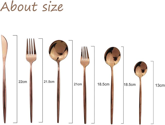 JASHII Silverware Set, Mirror Polished Copper Flatware Cutlery Set Service for 4, Shiny Finish 24 Pieces Stainless Steel Utensils Set Dinner Knife Fork Spoon Dessert Fork Salad Spoon Dishwasher Safe