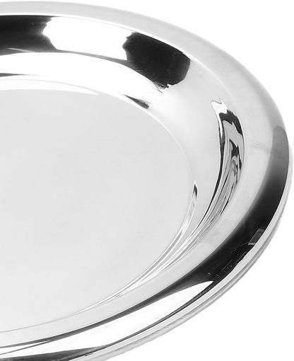 Pssopp Stainless Steel Round Serving Tray, Serving Trays Circular Metal Platter Decorative Tray for Displaying Whiskey Flutes Coffee Table Stainless Steel Round, Silver (Large)