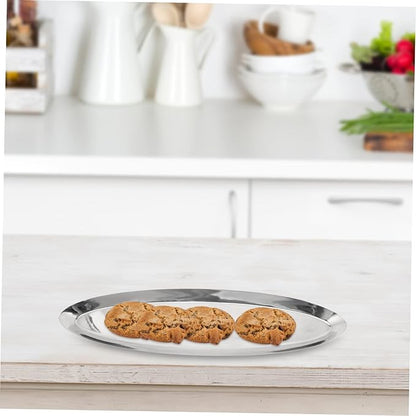 Stainless Boat Plate Divided Serving Tray Fish Plates Food Platter Oval Shape Metal Dish for Outdoor Picnic