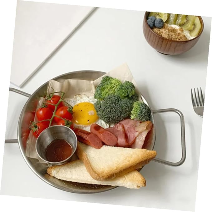 Classic Design Double Handle Plate Silver Serving Tray Party Platter Snack Plate Heat Resistant Dinnerware