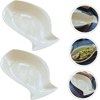 Plate,2pcs Fish Plate Fruit Tray Kitchen Decor Bowl Dishes Appetizer Plate Cooker Salad Bowl with Lid Pantry Trays Snack Plates Containers for Food Portable Food Container White Ceramics