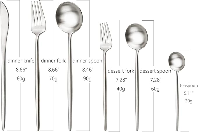 24Pcs Luxury Matte Black Flatware Set, 18/10 Stainless Steel Simple & Heavy Tableware Cutlery Set For Home Kitchen Wedding Restaurant Dinner, Service For 4 (Silver)