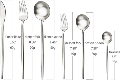24Pcs Luxury Matte Black Flatware Set, 18/10 Stainless Steel Simple & Heavy Tableware Cutlery Set For Home Kitchen Wedding Restaurant Dinner, Service For 4 (Silver)