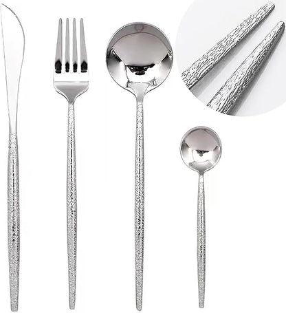 Silverware Set for 4, 16 Piece, Food Grade Stainless Steel Flatware Set, Hammered Cutlery Set For Home Kitchen Restaurant Hotel, Mirror Polished Serving Utensils Set, Forks/Steak Knife/Spoons