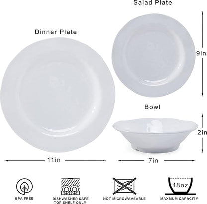 LEHAHA Basic White Melamine Dinnerware Sets, 18 Piece melamine dishes set, Service for 6, Plates and Bowls Sets Great for Indoor and Outdoor Use, Dishwasher safe…