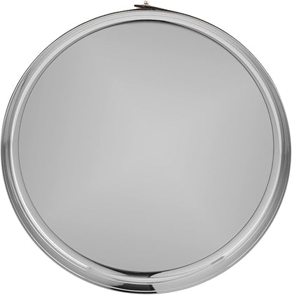 Nambe Tahoe Bar Tray | Stainless Steel Organizing Tray with Raised Edges and Leather Accent | Decorative Round Metal Serving Tray | 13in Removable Leather Accent