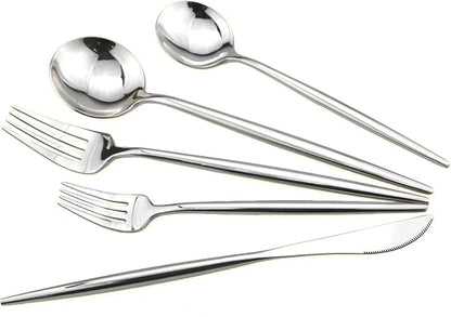 Gugrida Portable Silverware Set - 20-Piece Flatware Cutlery Set - 18/10 Stainless Steel - Mirror Polishing Silver - Travel Elegant Modern Utensils - Service for 4 Include Steak Knife Dinner Fork Spoon