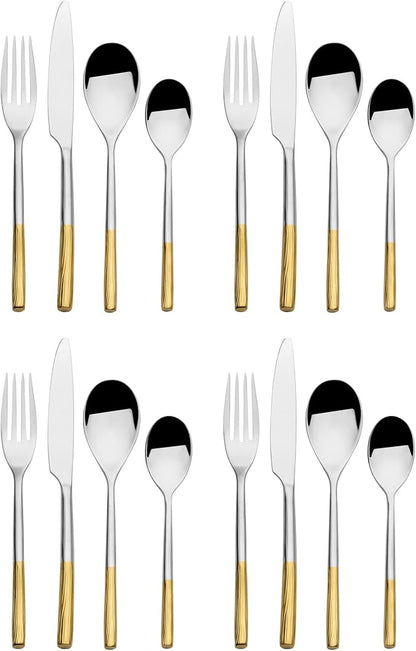 Mikasa Duval Gold Lines 18.0 Forged Stainless Steel 16 Piece Cutlery Set, Service For 4