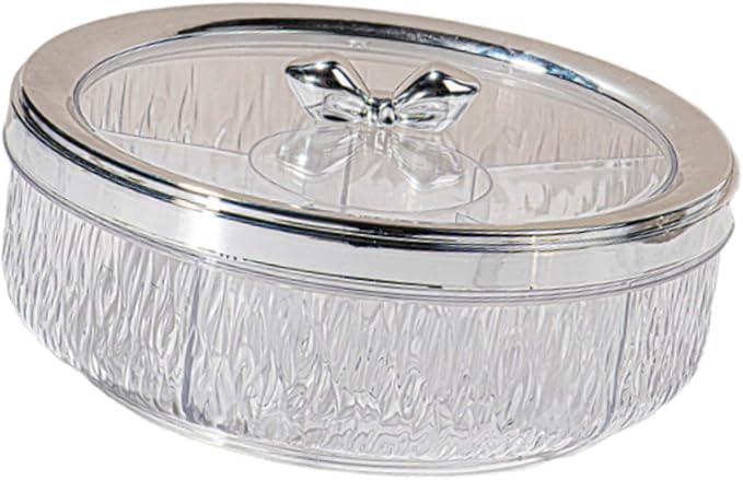 Divided Serving Tray with Transparent Lid Rotating Snack Tray Appetizer Platter Divided Dessert Dish Suitable for Living Room Gatherings GIF, Silver Bow