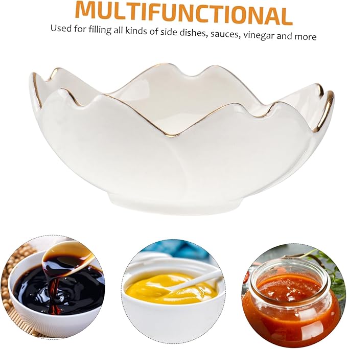 Generic 2pcs Sauce Dish Tea Bag Holder Dish Flower Seasoning Small Dipping Bowls Spice Dishes Fruit Containers Japanese Side Dish Appetizer Sushi Dipping Bowl Round Child White Organizer, 7X7X2.8cm