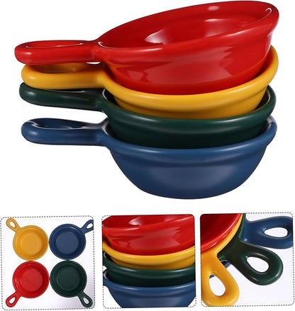 OUNONA 4Pcs Japanese Style Ceramic Dipping Sauce Plates Handle Cute Creative Appetizer Bowls Microwave Safe for Snacks and Condiments