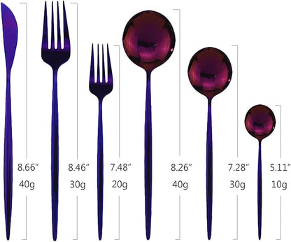 Purple 36-Pieces Silverware Flatware Mirror Polished Dinnerware, 18/0 Stainless Steel Cutlery Set For Home Kitchen Party Hotel Restaurant Wedding Service for 6