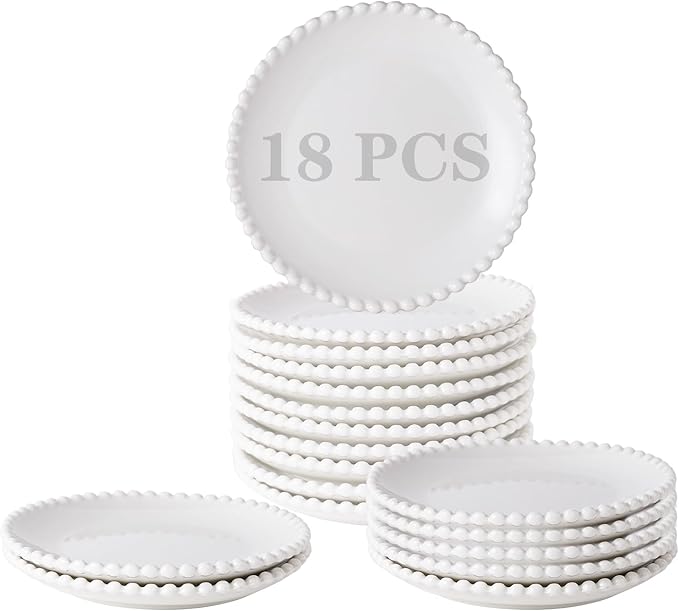 OMAYKEY 5.5 Inch Small Ceramic Dessert Plates Set of 18, Small Appetizer Plates, Porcelain Round Shaped Mini White Plate, for Cake Waffles Snacks Side Dish, Oven Microwave Dishwasher Safe