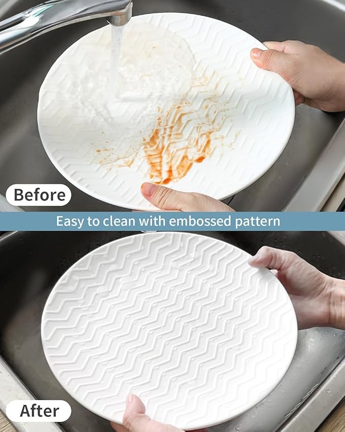 HASENSE Dinner Plates, 10 Inch Ceramic Plates for Kitchen, Porcelain Serving Plate for Steak, Pasta, Home and Party, Embossed Set of 2, Microwave and Dishwasher Safe, White And Gray
