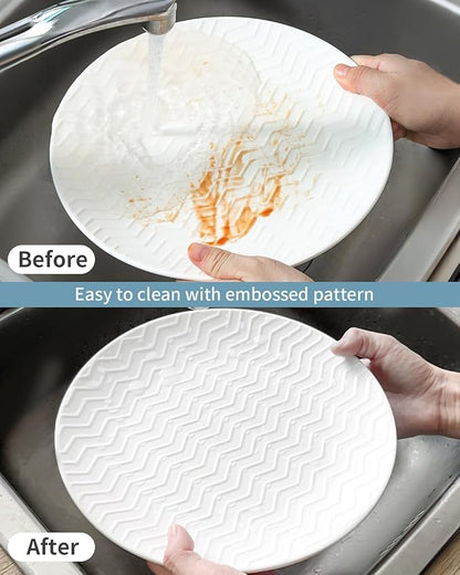 HASENSE Dinner Plates, 10 Inch Ceramic Plates for Kitchen, Porcelain Serving Plate for Steak, Pasta, Home and Party, Embossed Set of 2, Microwave and Dishwasher Safe, White And Gray