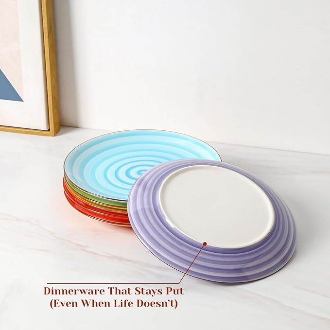 KitchenTour Ceramic Dinner Plates,10 Inch Colorful Salad Plates Set of 6, Serving Plates for Dessert, Pasta, Steak, Dishwasher and Microwave Safe