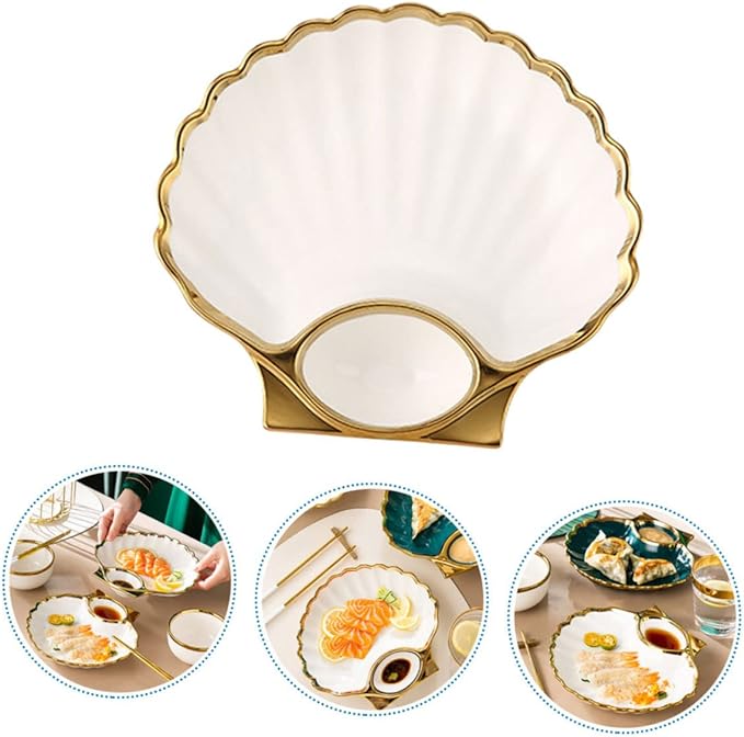 BESTOYARD Shell Serving Plate for Sushi Dumpling Dish Ceramic Plates Elegant Vinegar Bowl