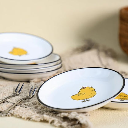 SOCOSY Cute Cartoon Animals Seasoning Dishes Sauce Dishes Sushi Dipping Bowls Appetizer Plates Little Cat Feeding Plates, Serving Dish for Home Kitchen Restaurant-Chicks-5 Inch, Set of 6