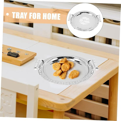 European Style Fruit Plate Silver Pattern Serving Tray Stainless Steel Dessert Tray for Home Party Snack Sharing Lightweight and Easy to Clean