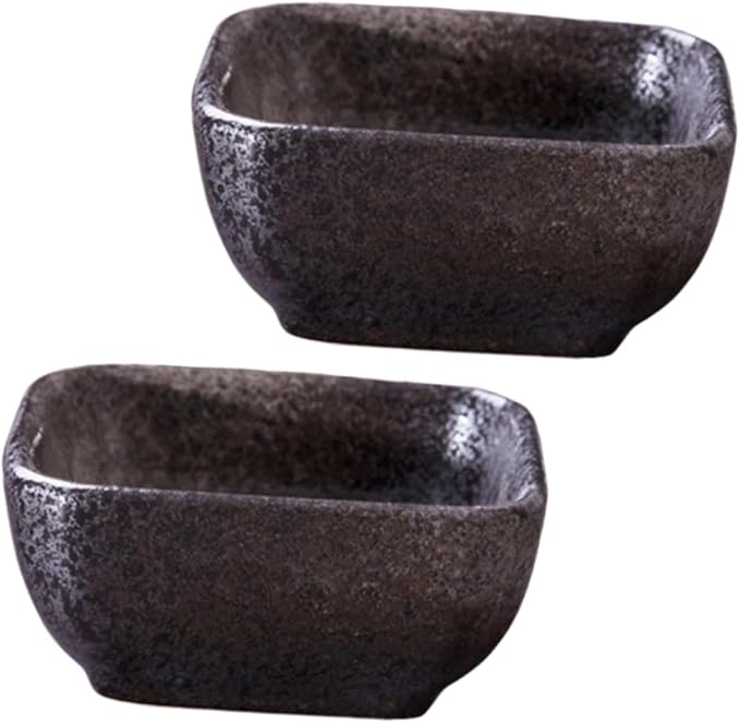 2pcs Ceramic Sauce Dishes Snack Plate Seasoning Bowl Stoneware Plates for Home Restaurant