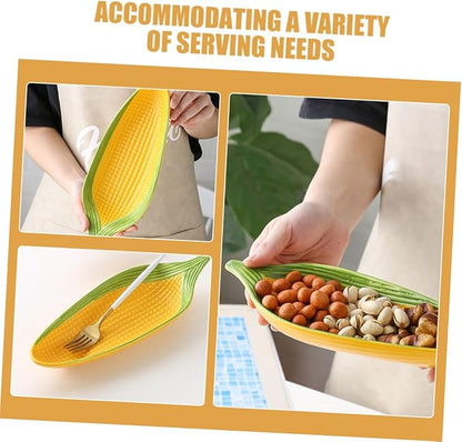 Cabilock Ceramic Corn Trays Handpainted Corn Cob Dinnerware for Bbq and Family Meals Unique Dipping Plate for Appetizers and Desserts Whimsical Serving Dish for Parties