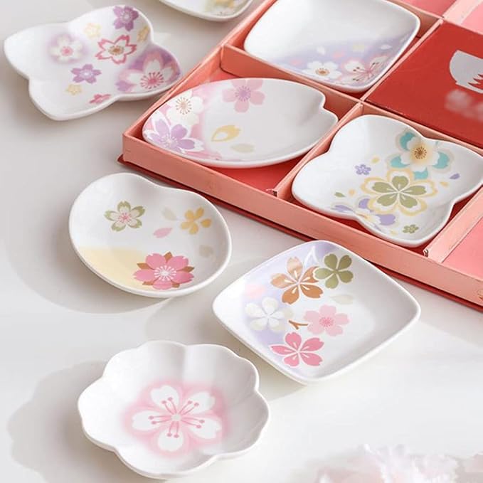 HEXEH Salad Plate Ceramic Plum Blossom Sauce Dish Sushi Dipping Dishes Appetizer Plates Snack Dessert Porcelain Serving Dish Seasoning Dishes Set of 2 Plastic Plate